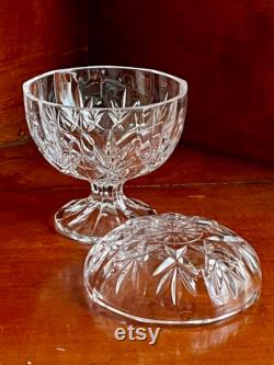 Lidded Powder Bowl Pedestal Glass 13cm Tall. Crystal Lidded Vanity Trinket Bowl. Farmhouse Country Shabby Cottage Home Vanity Decor.