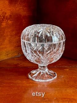 Lidded Powder Bowl Pedestal Glass 13cm Tall. Crystal Lidded Vanity Trinket Bowl. Farmhouse Country Shabby Cottage Home Vanity Decor.