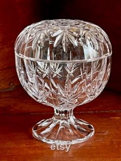 Lidded Powder Bowl Pedestal Glass 13cm Tall. Crystal Lidded Vanity Trinket Bowl. Farmhouse Country Shabby Cottage Home Vanity Decor.