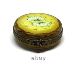 Limoges Box Eximious Lemon Tart & Powdered Sugar Dessert Pastry Peint Main