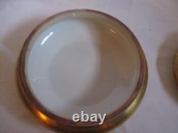 Limoges France Porcelain Powder Box Pink Flowers And Gold- 5 by 3 inches