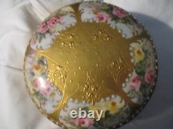 Limoges France Porcelain Powder Box Pink Flowers And Gold- 5 by 3 inches