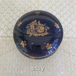 Limoges Vanity Jar, Limoges Courting Couple Powder Box, Cobalt Blue Gold Vanity or Powder Box, Gift for Her, Mint, Mother's Day