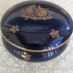 Limoges Vanity Jar, Limoges Courting Couple Powder Box, Cobalt Blue Gold Vanity or Powder Box, Gift for Her, Mint, Mother's Day