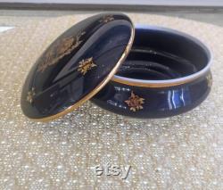 Limoges Vanity Jar, Limoges Courting Couple Powder Box, Cobalt Blue Gold Vanity or Powder Box, Gift for Her, Mint, Mother's Day