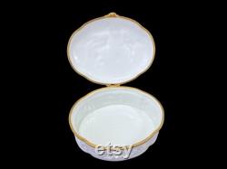 Limoges White Bisque Porcelain Jewelry Casket Dresser Box, Cherubs Goddess, France