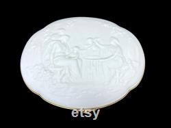 Limoges White Bisque Porcelain Jewelry Casket Dresser Box, Cherubs Goddess, France