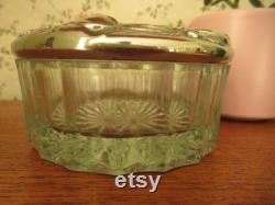 Loose Powder Glass Jar Pot with Silver Plated Mirrored Lid Arts and Crafts Art Nouveau Style Vintage Retro