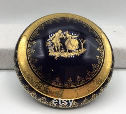 Lovely Limoges Powder Box Cobalt and Blue Courting Couple