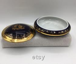 Lovely Limoges Powder Box Cobalt and Blue Courting Couple