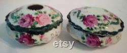 Lovely Vintage Porcelain Powder Jar and Hair Receiver With Roses Vanity Set