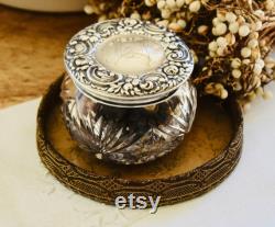 Lovely Vintage Shabby Chic Lovely Collection Monogrammed Sterling Lid Cut Crystal Powder Jar Tray And Buckles