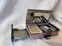 MCM La Fonteyn Compact Carryall Pink & Black Metal Triple Vanity Powder Box