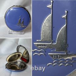 MCM Platé Compact Sailboat Nautical Enamel Double Vanity Mirrored Powder Box