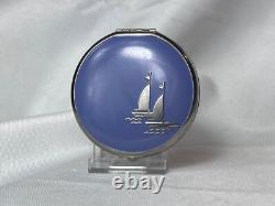 MCM Platé Compact Sailboat Nautical Enamel Double Vanity Mirrored Powder Box