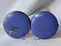 MCM Platé Compact Sailboat Nautical Enamel Double Vanity Mirrored Powder Box