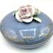 MIOJ Lidded Powder Jar, Vintage Drersser Vanity Covered Box, Applied Hand Painted Pinch-Formed Roses on Lid, Gold Gilt