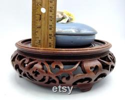 MIOJ Lidded Powder Jar, Vintage Drersser Vanity Covered Box, Applied Hand Painted Pinch-Formed Roses on Lid, Gold Gilt