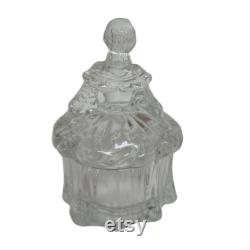 MOSSER Glass Crystal Clear Colonial Victorian Lady Powder Jar Trinket Box Dish