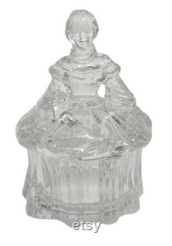 MOSSER Glass Crystal Clear Colonial Victorian Lady Powder Jar Trinket Box Dish