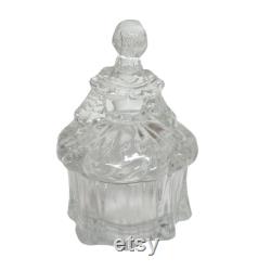 MOSSER Glass Crystal Clear Colonial Victorian Lady Powder Jar Trinket Box Dish