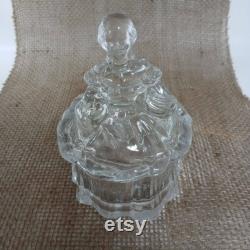 MOSSER Glass Crystal Clear Colonial Victorian Lady Powder Jar Trinket Box Dish