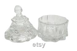 MOSSER Glass Crystal Clear Colonial Victorian Lady Powder Jar Trinket Box Dish