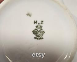MZ Moritz Zdekauer Floral and Gold Hair Receiver and Puff Box, Trinket Dish-Vanity Set, Dresser Set