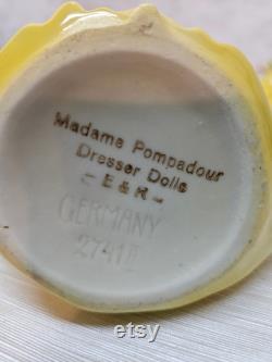 Madama Pompadour Dresser Doll Powder Dish, Made in Germany, 5 x 3 oval x 6.5 tall, Perfect Condition