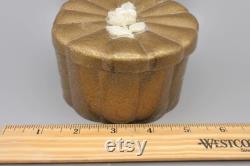 Menda Vintage Gold Glitter Plastic Powder Box, Hinged Lid with Puff