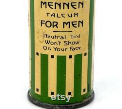Mennen Talcum for Men Sample Size Powder Tin 1930s Litho Shaker Top 2 inches Vintage Vanity Display