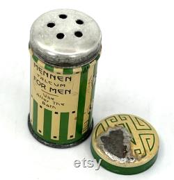 Mennen Talcum for Men Sample Size Powder Tin 1930s Litho Shaker Top 2 inches Vintage Vanity Display