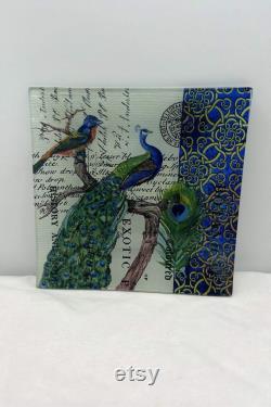 Michael Design Works Peacock Trinket Glass Tray 6 3 4 Diameter GAR2-250