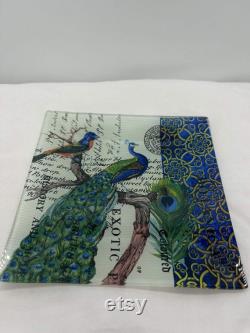Michael Design Works Peacock Trinket Glass Tray 6 3 4 Diameter GAR2-250