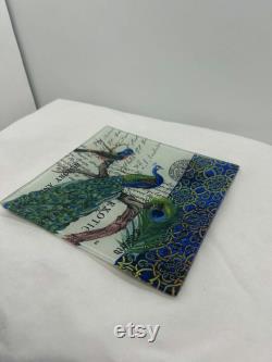 Michael Design Works Peacock Trinket Glass Tray 6 3 4 Diameter GAR2-250