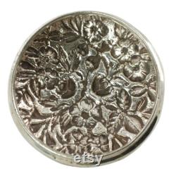 Mid 19th Century ABP Cut Crystal Dresser Jar with S. Kirk and Son Co. Sterling Silver Dogwood and Apple Blossom Floral Motif Repousse Lid