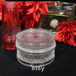 Mid Century Diamond Point Glass Powder Box Trinket Box Jewelry Casket