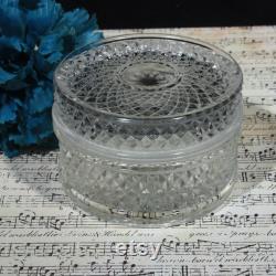 Mid Century Diamond Point Glass Powder Box Trinket Box Jewelry Casket