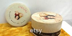 Mid Century Jergens Twin Makeup Set Powder Box w Matching Velvet Cake in Milk Glass Compact Jar J566