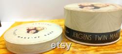 Mid Century Jergens Twin Makeup Set Powder Box w Matching Velvet Cake in Milk Glass Compact Jar J566