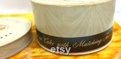Mid Century Jergens Twin Makeup Set Powder Box w Matching Velvet Cake in Milk Glass Compact Jar J566