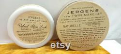 Mid Century Jergens Twin Makeup Set Powder Box w Matching Velvet Cake in Milk Glass Compact Jar J566