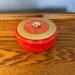Mid Century Powder Box Red and Gold Glass and Plastic Powder Box