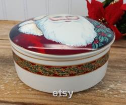 Mikasa Round Porcelain Trinket Powder Box Christmas Old Saint Nick 4 and 3 quarters inches Diameter