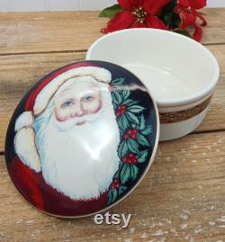 Mikasa Round Porcelain Trinket Powder Box Christmas Old Saint Nick 4 and 3 quarters inches Diameter