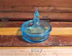 Milady Powder Box Blue Tiffin Franciscan Glass Vintage