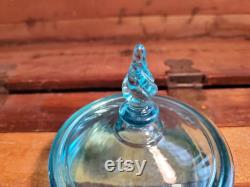 Milady Powder Box Blue Tiffin Franciscan Glass Vintage