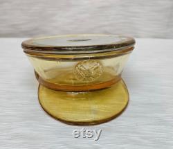 Military Hat Ornamental Jar Ashtray, Amber Flashed, Paden City Glass Co., Mirrored Top, Center Insignia of Eagle