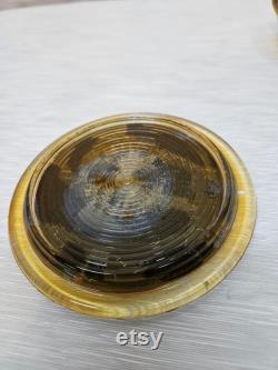 Military Hat Ornamental Jar Ashtray, Amber Flashed, Paden City Glass Co., Mirrored Top, Center Insignia of Eagle