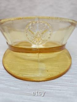 Military Hat Ornamental Jar Ashtray, Amber Flashed, Paden City Glass Co., Mirrored Top, Center Insignia of Eagle